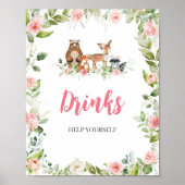 Blumiges Wald-Babyshower-Getränke-Schild Poster (Vorne)