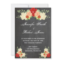 Bluorange Blume Chalkboard Hochzeit Einladung