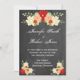 Bluorange Blume Chalkboard Hochzeit Einladung