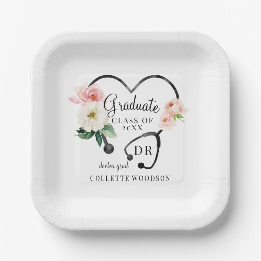 Bluorstethoskop Doktor Grad Graduierungspartei Pappteller (Vorderseite)