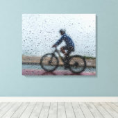 Blurred Cyclist Through Rainy Window Leinwanddruck (Insitu (Holzboden))