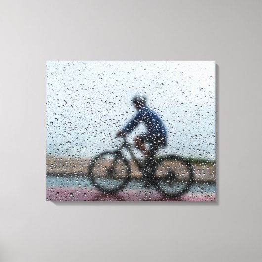 Blurred Cyclist Through Rainy Window Leinwanddruck (Vorderseite)