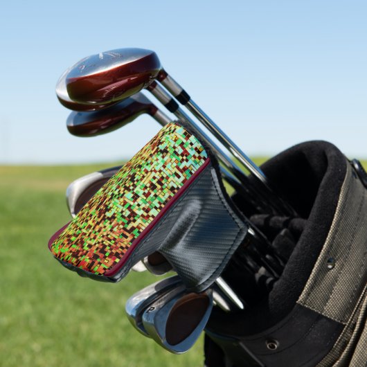 Blurred green and brown small squares or tiles golf headcover (In Situ)