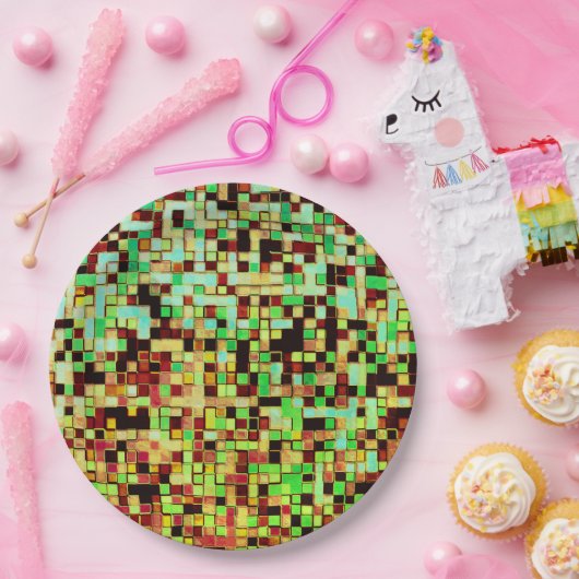 Blurred green and brown small squares or tiles pappteller (Party)