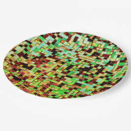 Blurred green and brown small squares or tiles pappteller