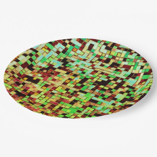 Blurred green and brown small squares or tiles pappteller (Schrägansicht)