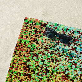 Blurred green and brown small squares or tiles strandtuch