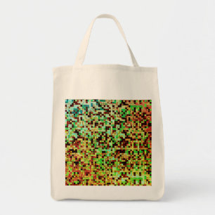 Blurred green and brown small squares or tiles tragetasche