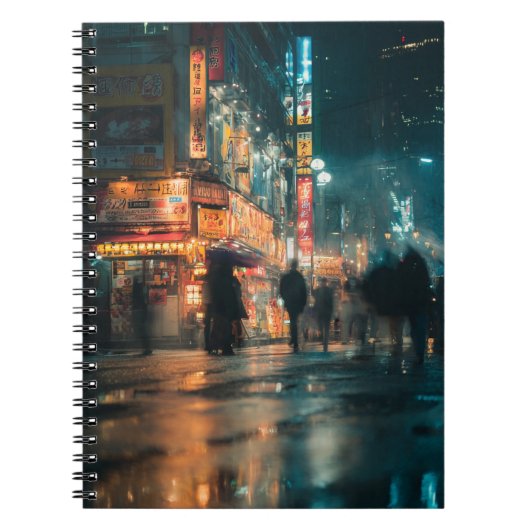 Blurred Neon Rain Night Notebook Notizblock (Vorderseite)