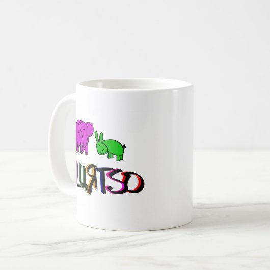 blurtso Logogrün und -ROSA Kaffeetasse (Vorderseite Links)