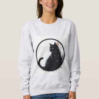 blusa femina com design gato preto sweatshirt