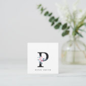 BLUSBLAU BLUE FLORAL ALPHABETS NAME LETTER P QUADRATISCHE VISITENKARTE (Stehend Vorderseite)