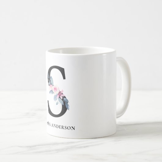 BLUSBLAU BLUE FLORAL ALPHABETS NAME LETTER S KAFFEETASSE (VorderseiteRechts)