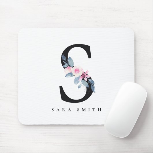 BLUSBLAU BLUE FLORAL ALPHABETS NAME LETTER S MOUSEPAD (Mit Mouse)