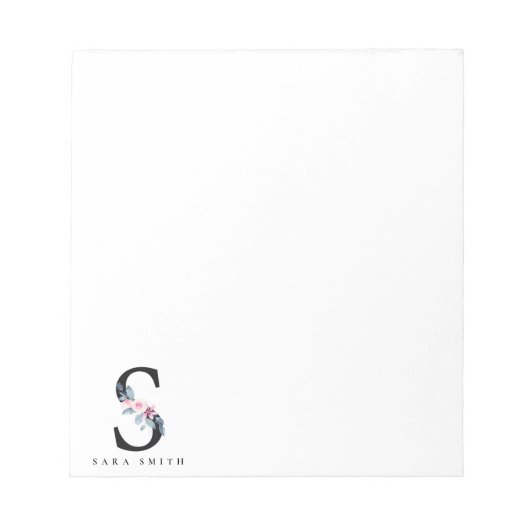 BLUSBLAU BLUE FLORAL ALPHABETS NAME LETTER S NOTIZBLOCK (Vorderseite)