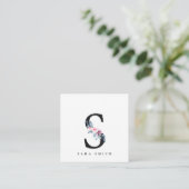 BLUSBLAU BLUE FLORAL ALPHABETS NAME LETTER S QUADRATISCHE VISITENKARTE (Stehend Vorderseite)