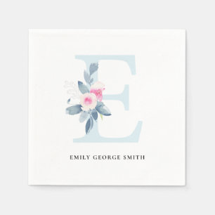 BLUSBLAU WEISSE BLUTTERALPHABETS LETTER E SERVIETTE