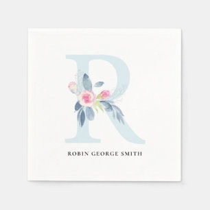 BLUSBLAU WEISSE BLUTTERALPHABETS LETTER R SERVIETTE