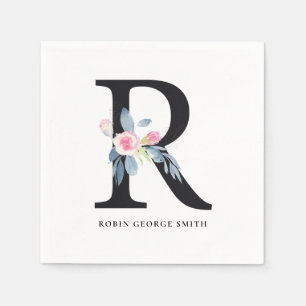 BLUSBLAU WEISSE BLUTTERALPHABETS LETTER R SERVIETTE