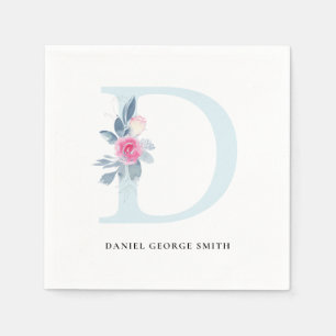 BLUSBLAU WEISSER BLUTTERALPHABETS LETTER D SERVIETTE
