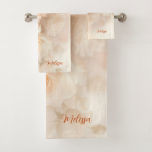 Blush 3 D Wasserfarben Rosen Monogramm Badhandtuch Set