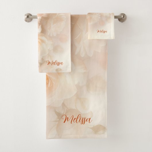 Blush 3 D Wasserfarben Rosen Monogramm Badhandtuch Set (Insitu)