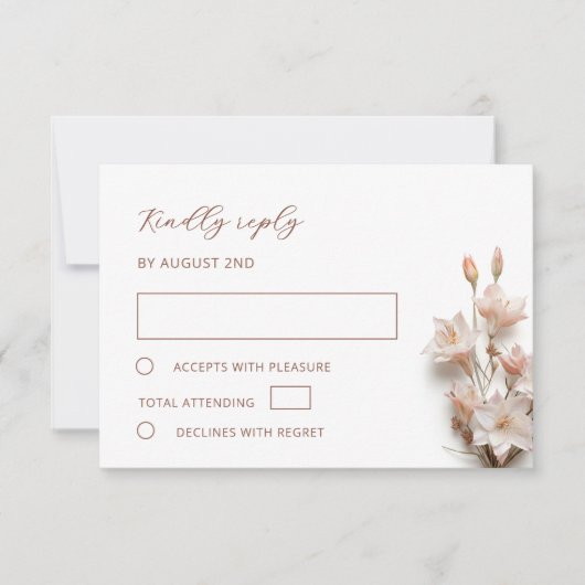 Blush 3D Boho Flowers Wedding RSVP Karte (Vorderseite)