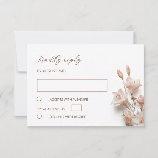 Blush 3D Boho FlowersWedding RSVP Karte (Vorderseite)