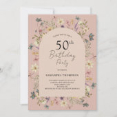 Blush 50. Geburtstag Wildblume Einladung (Vorderseite)