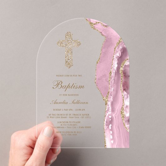 Blush Achat Taufe Acryleinladungen (Insitu (Handheld))