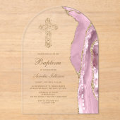 Blush Achat Taufe Acryleinladungen (Vorderseite)