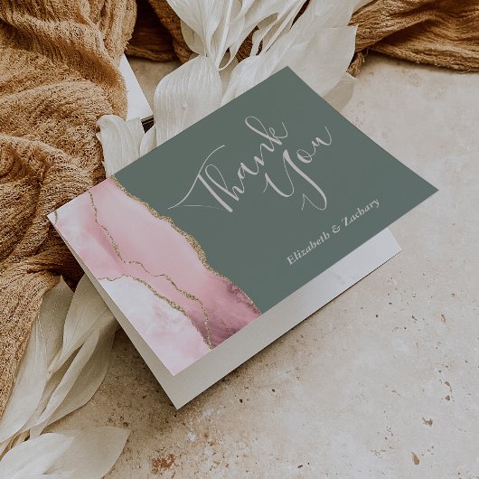 Blush Agate Gold Deep Sage Green Wedding Vielen Da Karte