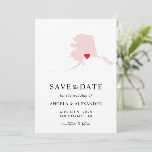 Blush Alaska Wedding Map Save The Date (Stehend Vorderseite)