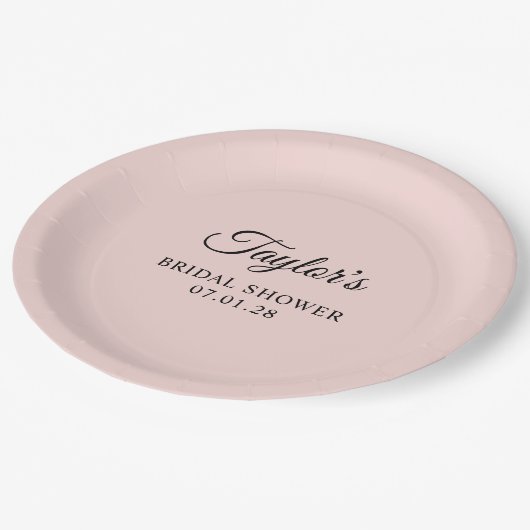 Blush and Black Elegant Script Brautparty Pappteller (Schrägansicht)