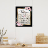 Blush and Black Floral Foto Hochzeitszeichen Poster (Küche)
