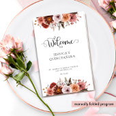 Blush and Burgundy Floral Quinceanera Programm