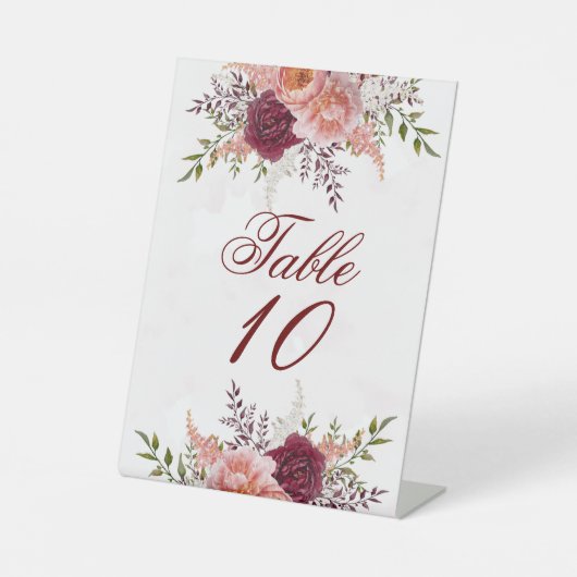 Blush and Burgundy Watercolor Peony Wedding Sockelschild (Vorderseite)