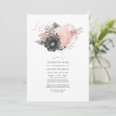 Blush and Charcoole Floral Celebration of Life Einladung (Stehend Vorderseite)