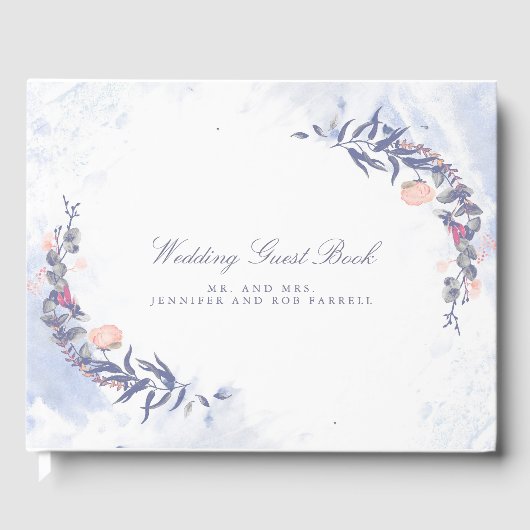 Blush and Dusty Blue Floral Wedding Gästebuch (Vorderseite)