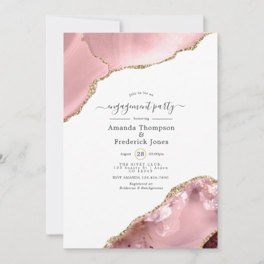 Blush and Gold Agate Engagement Party Einladung (Vorderseite)