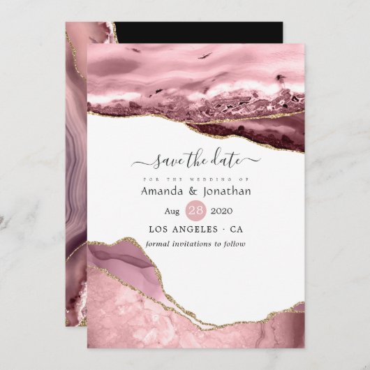 Blush and Gold Agate Wedding Save The Date (Vorne/Hinten)