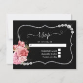 Blush and Gold and Silver Floral Diamond Wedding RSVP Karte (Vorderseite)