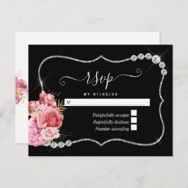 Blush and Gold and Silver Floral Diamond Wedding RSVP Karte