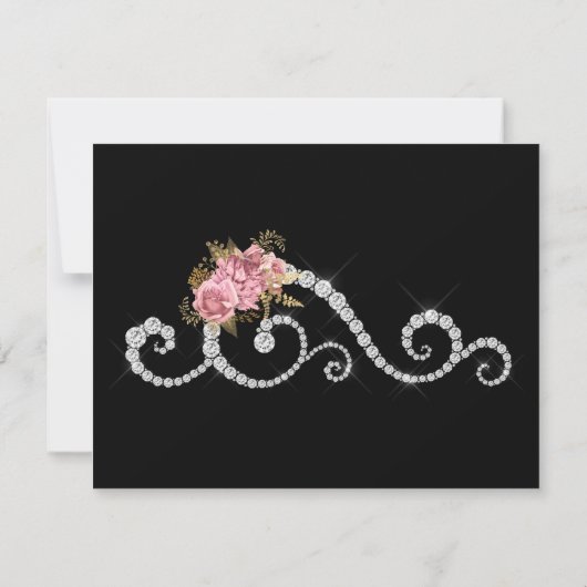 Blush and Gold and Silver Floral Diamond Wedding RSVP Karte (Rückseite)