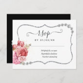 Blush and Gold and Silver Floral Diamond Wedding RSVP Karte (Vorne/Hinten)