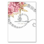 Blush and Gold and Silver Floral Diamond Wedding T Tischnummer (Rückseite)