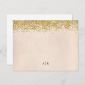 Blush and Gold Confetti Mit Monogramm Stationery Mitteilungskarte (Vorne/Hinten)
