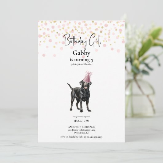 Blush and Gold Custom Watercolor Dog Einladung (Stehend Vorderseite)