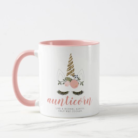 Blush and Gold Einhorn Aunticorn Tantchen Geschenk Tasse (Links)