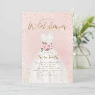 Blush and Gold Elegantes Hochzeitskleid Brautparty Einladung
